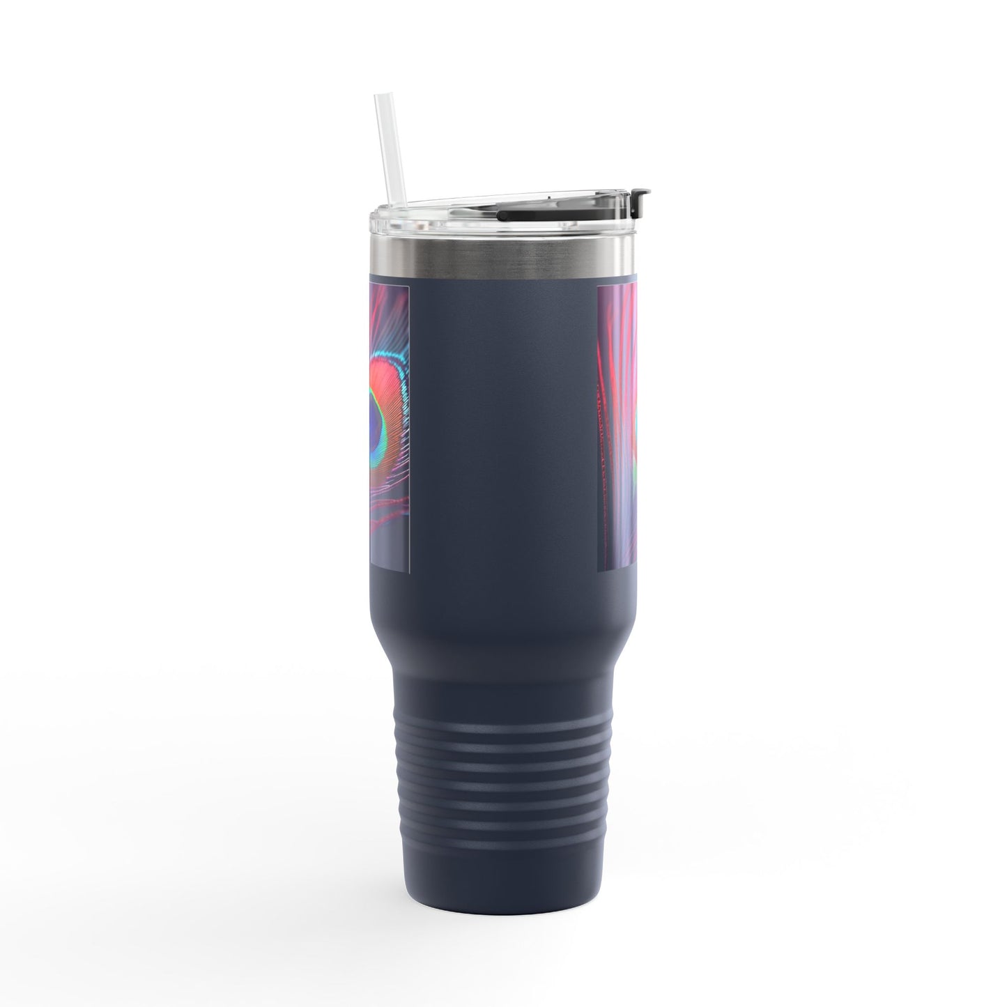 Insulated Travel Mug, 40oz / Peacock Eye Feather, Magenta - Perfect for Outdoor Adventures