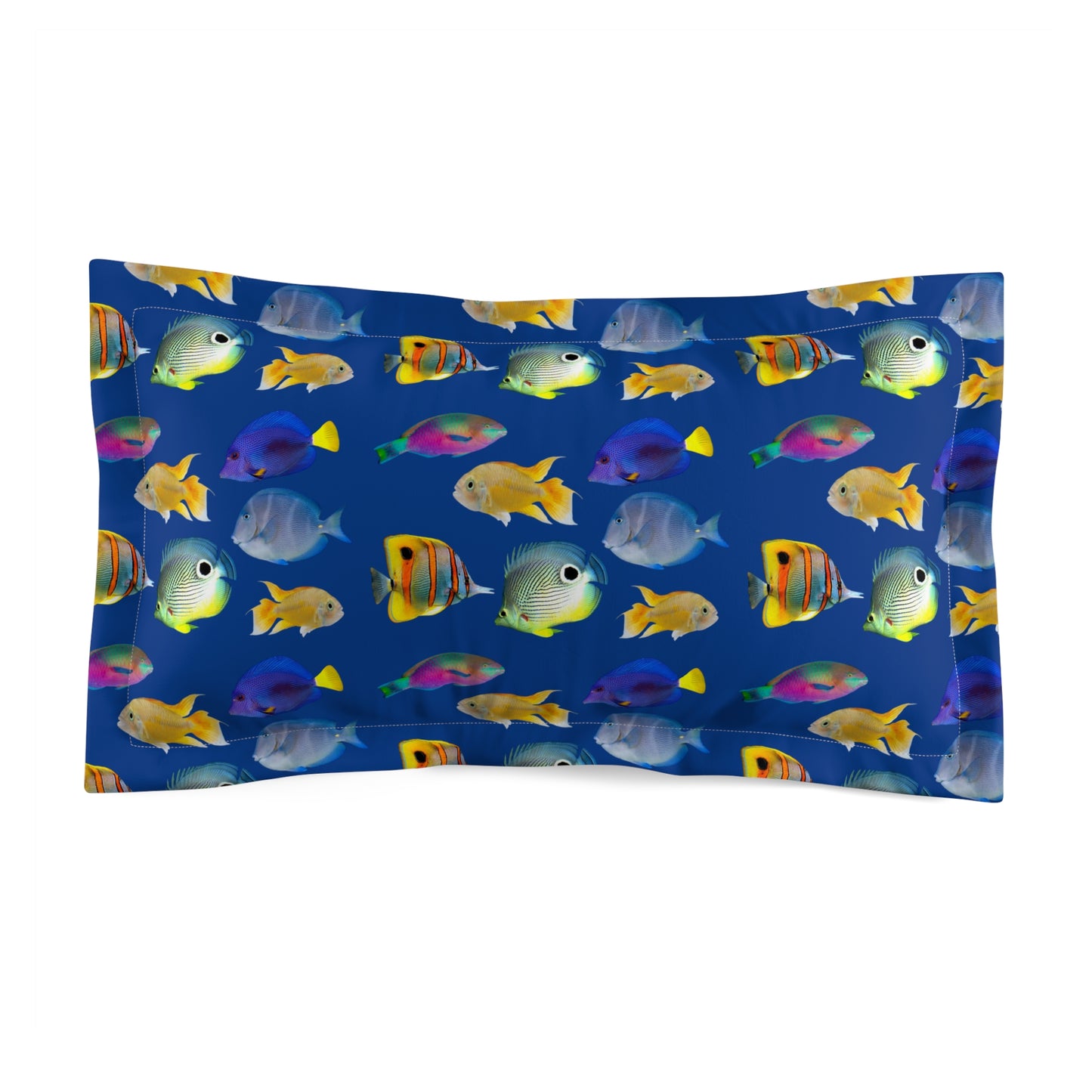 Microfiber Pillow Sham | Tropical Vibes for Relaxation / School of Fish, Navy