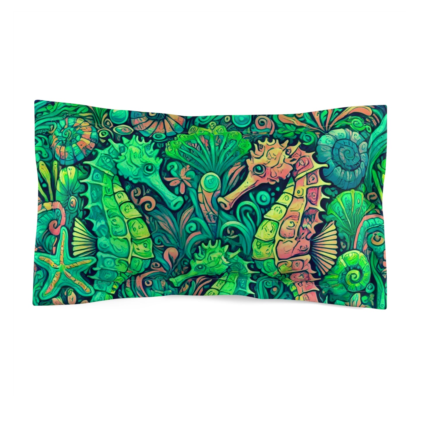 Microfiber Pillow Sham, 2 Sizes | Tropical Vibes for Relaxation / Seahorse Trio, Hot Lime