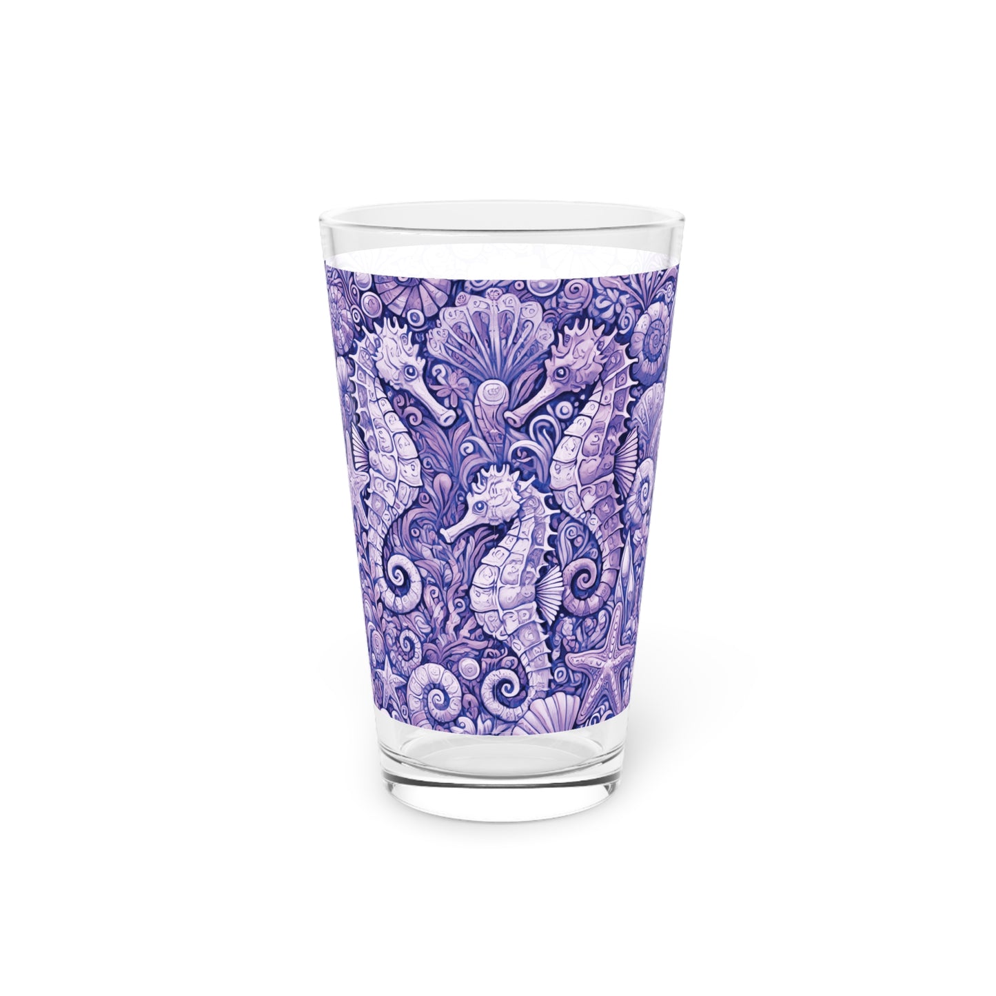 Pint Glass, 16oz - Seahorse Trio Amethyst