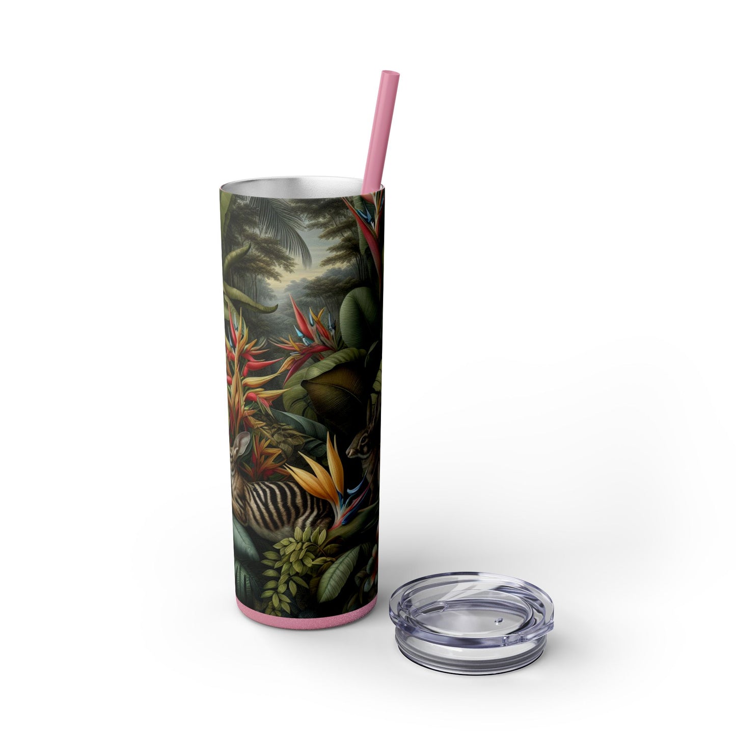 Rainforest Rabbit Outing - Skinny Matte Tumbler 20oz with Straw - Stainless Steel, 7 Colors