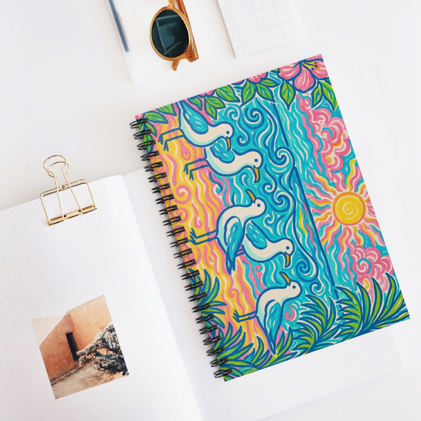 Tropical Vibes Spiral Notebook - Ruled Line for Creative Souls / Beach Seagulls