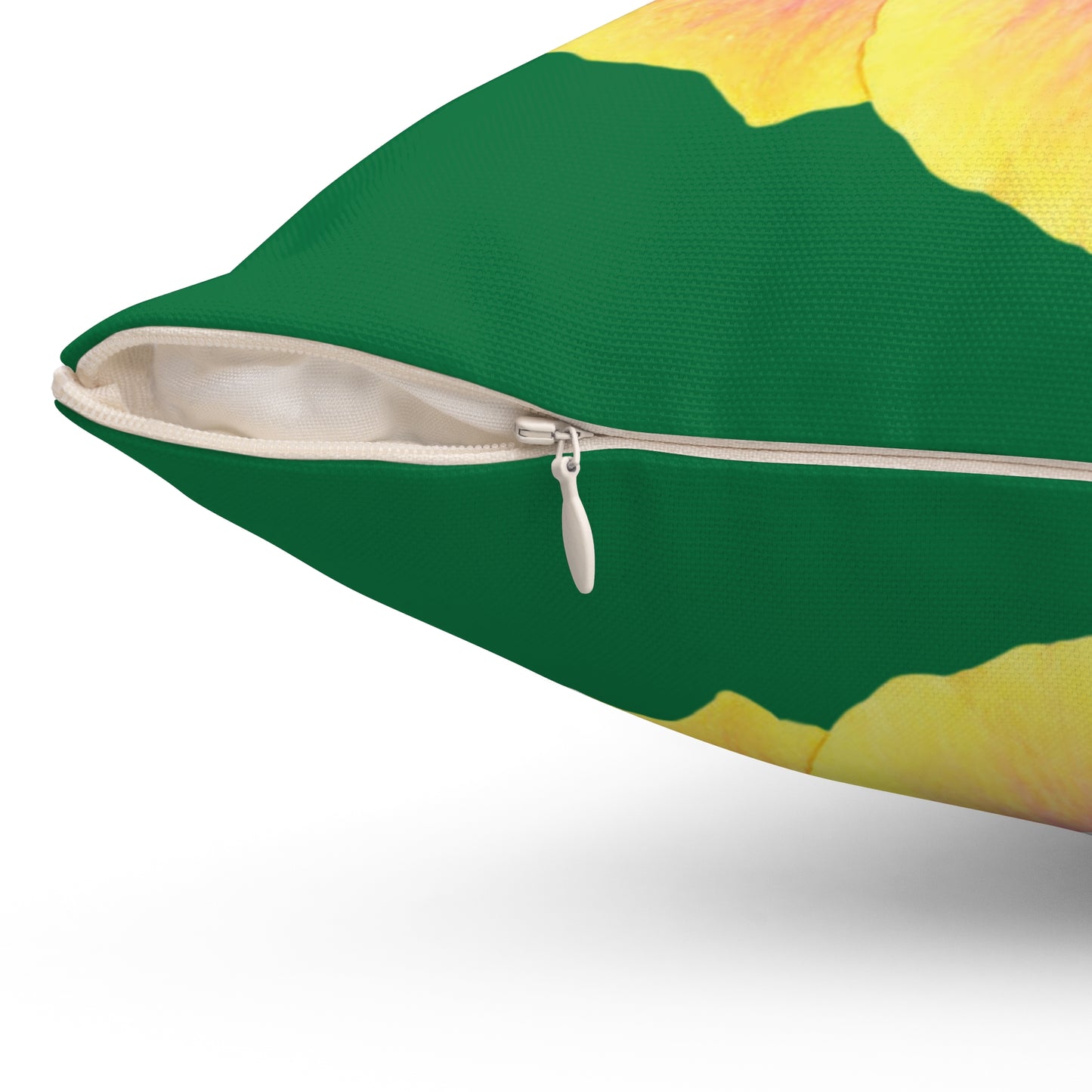 Decorative Pillow - Accent Cushion, 4 Sizes / Photo Yellow Hibiscus, Dark Green