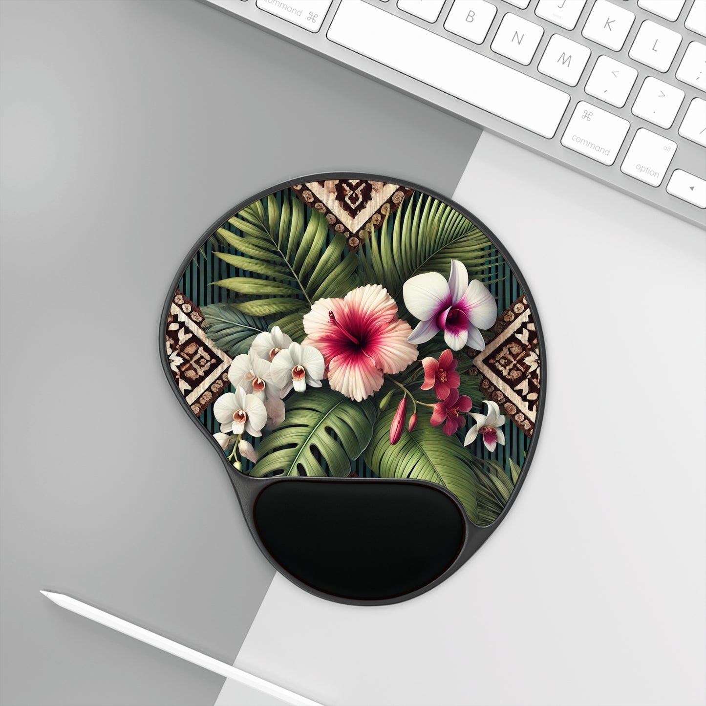 Tiki Orchids Mouse Pad with Wrist Rest – Ergonomic Design for Comfort and Style