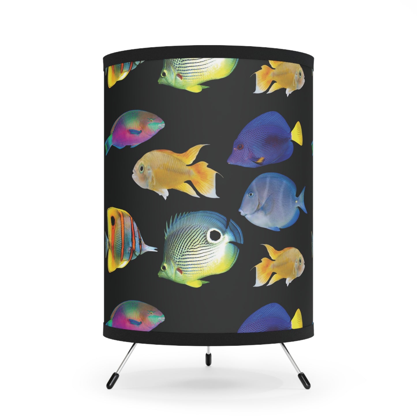 School of Fish/Black Tripod Lamp with Artistic High-Res Shade - Perfect for Home Décor