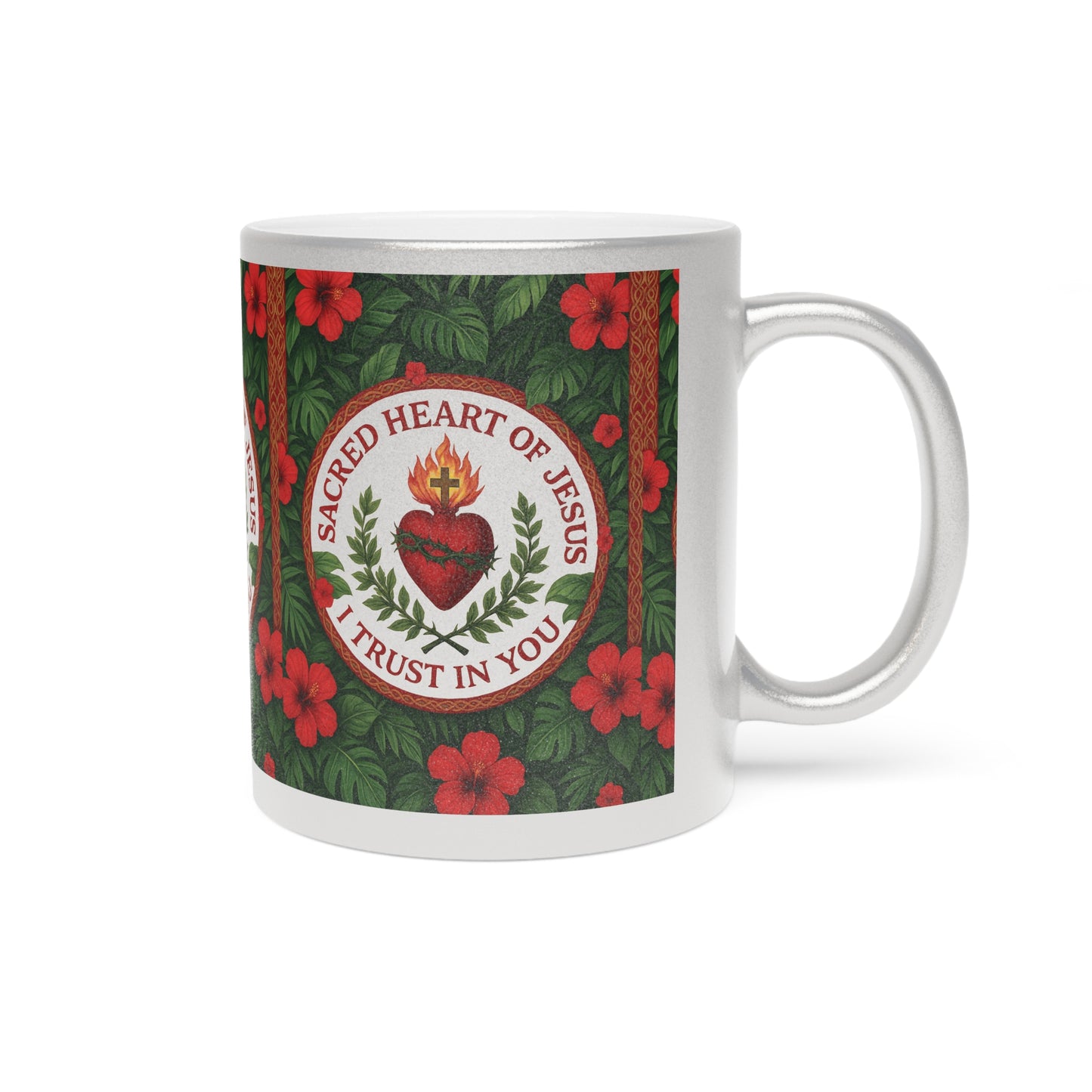 Religious Tropical Metallic Mug, Gold or Silver - Sacred Heart of Jesus Prayer