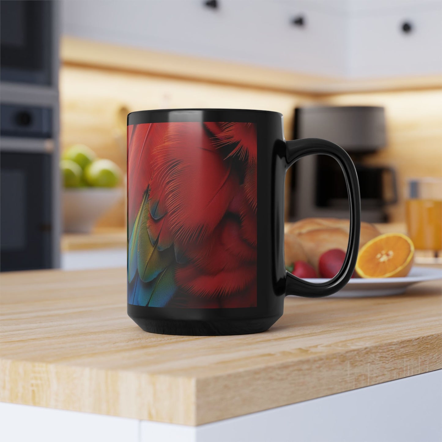 Black Coffee Mug - Colorful Macaw Parrot Feathers