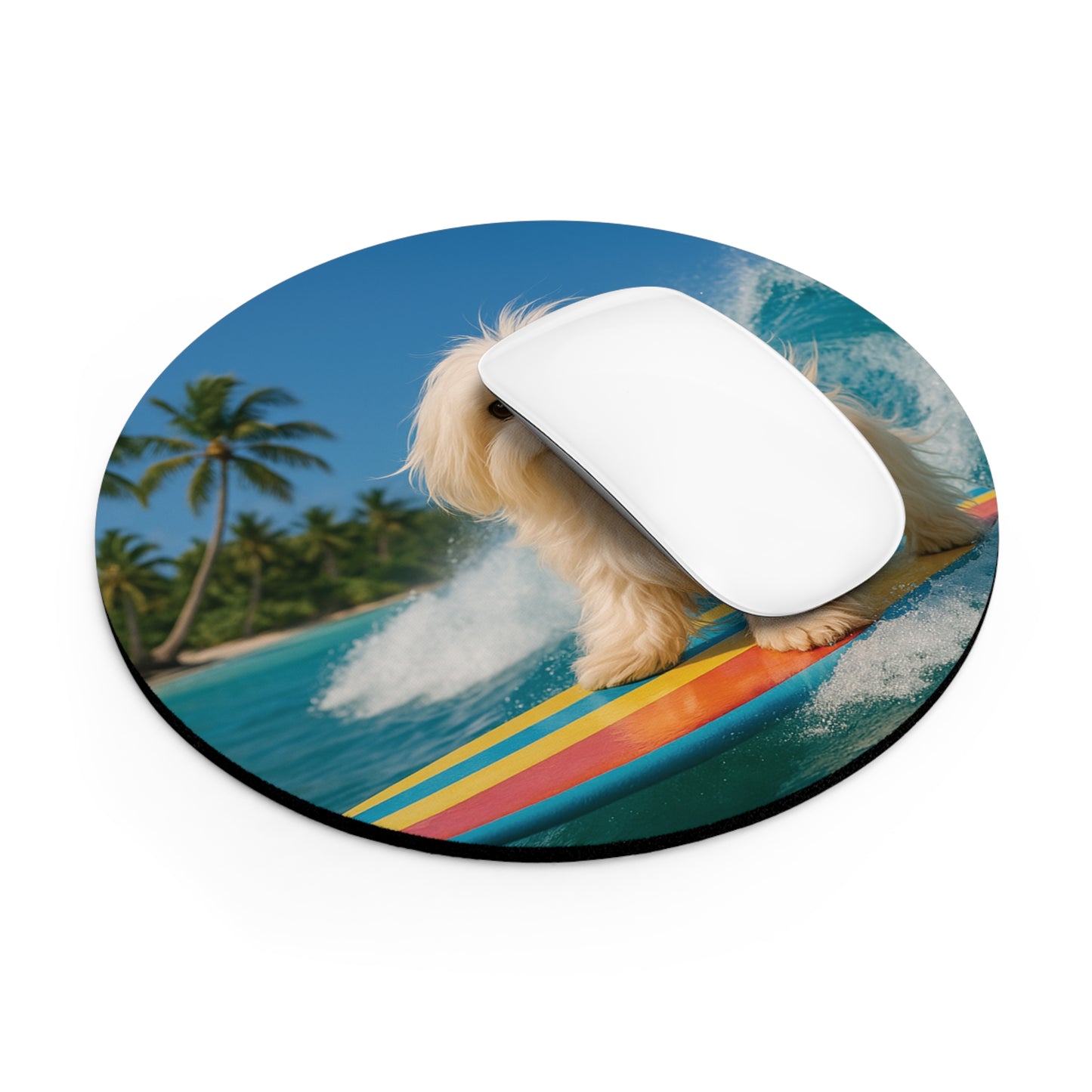 Tropical Mouse Pad, 2 Shapes - Beach Vibes for Home Office & Gamer / Puppy Ariel the Dog Surfer