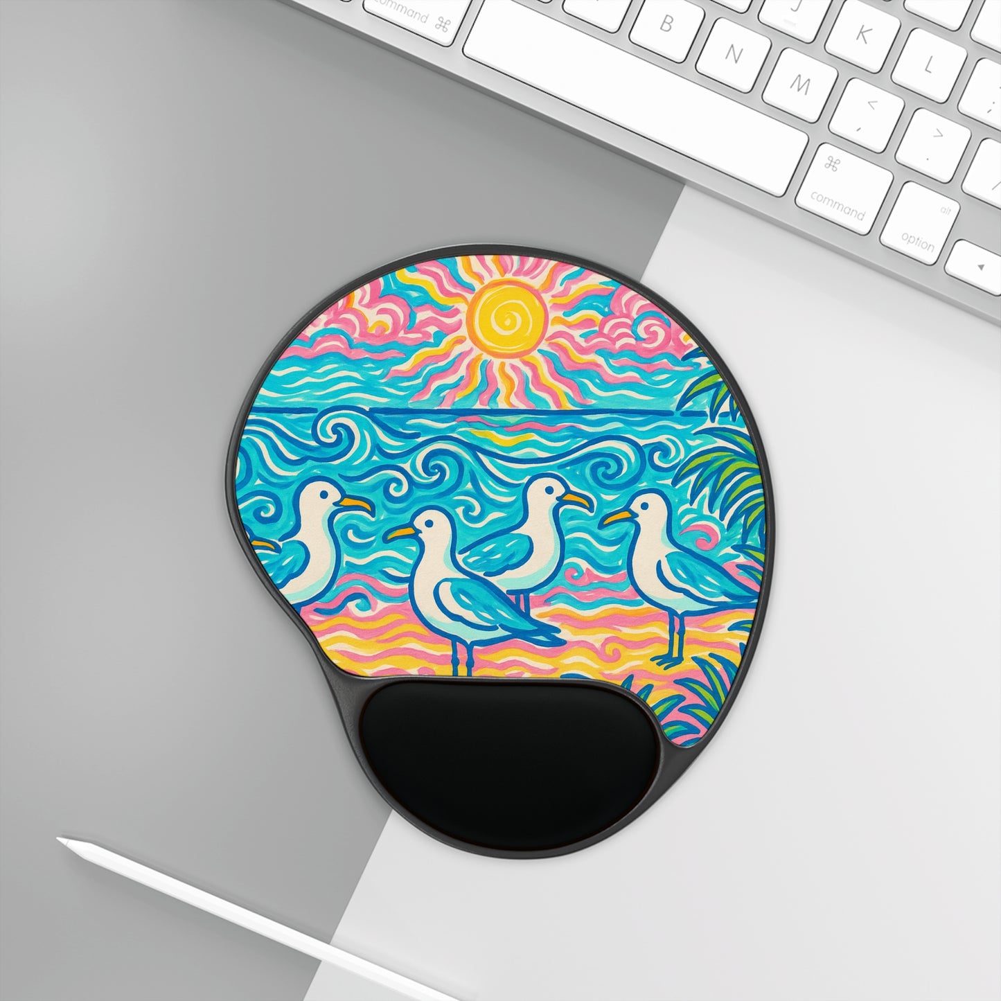 Tropical Beach Seagulls Mouse Pad with Wrist Rest – Ergonomic Design for Comfort and Style