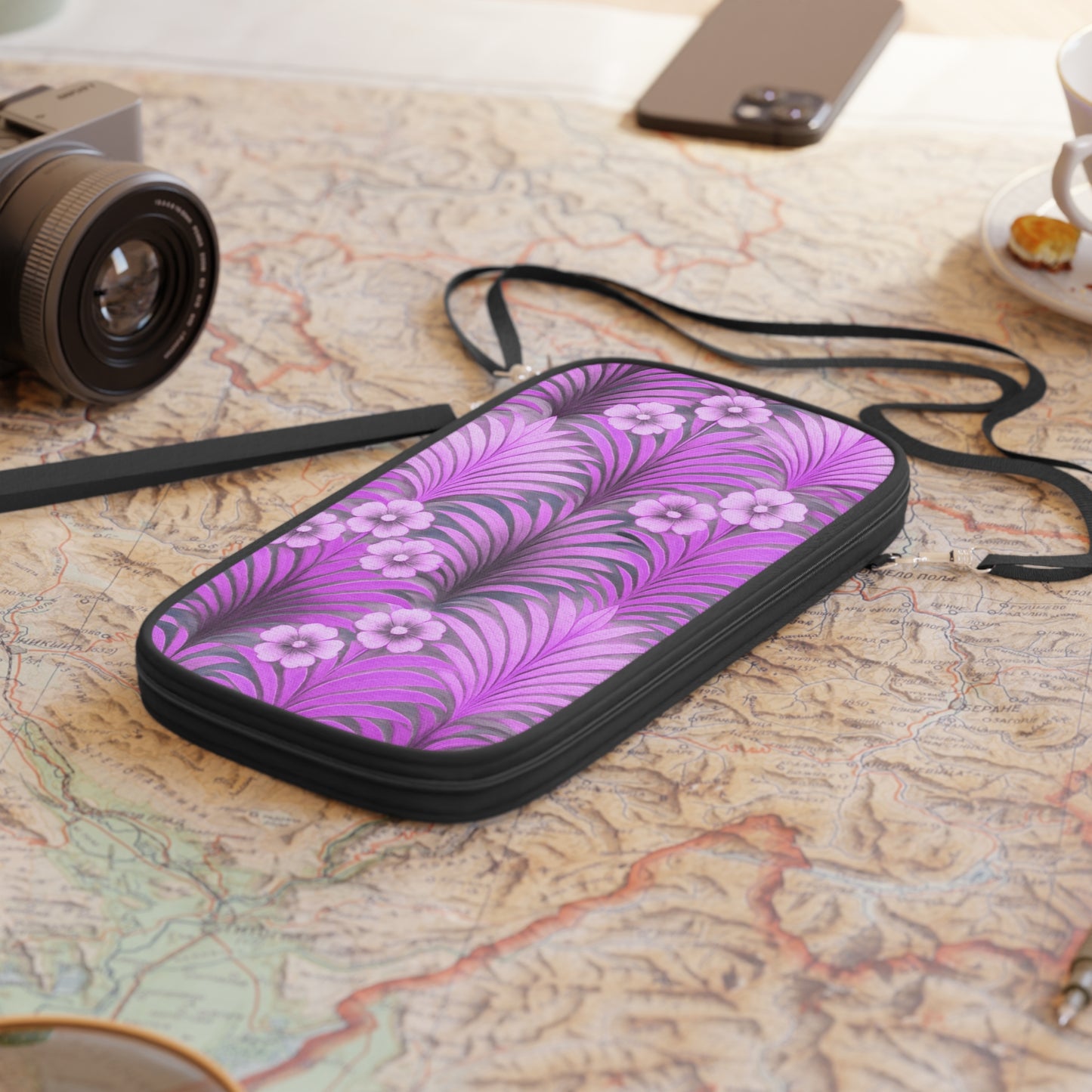 Passport Wallet – Perfect for Travelers & Adventurers / Sunrise Palms, Purple