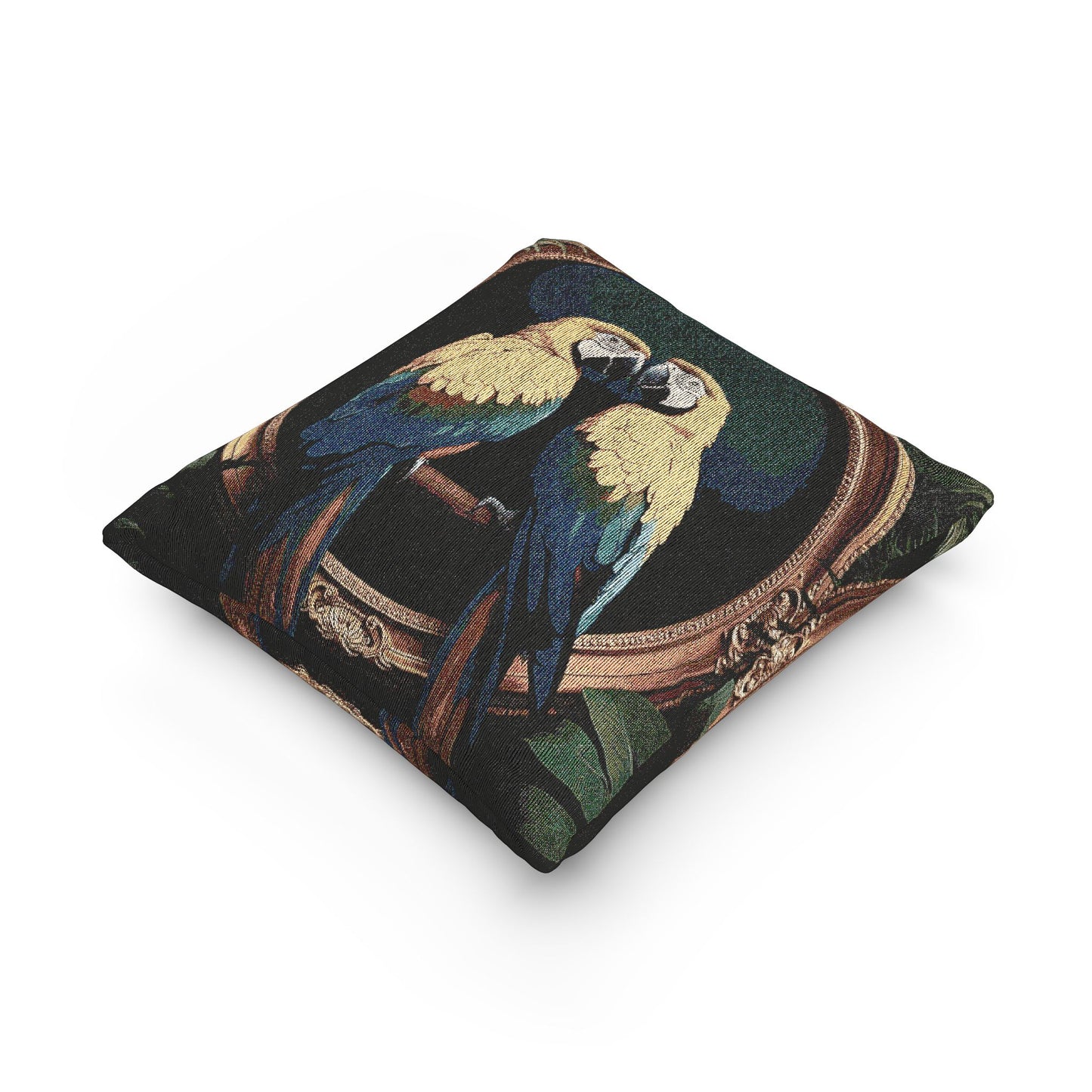Woven Pillow, 17"W x 18"L - Framed Parrot Pair