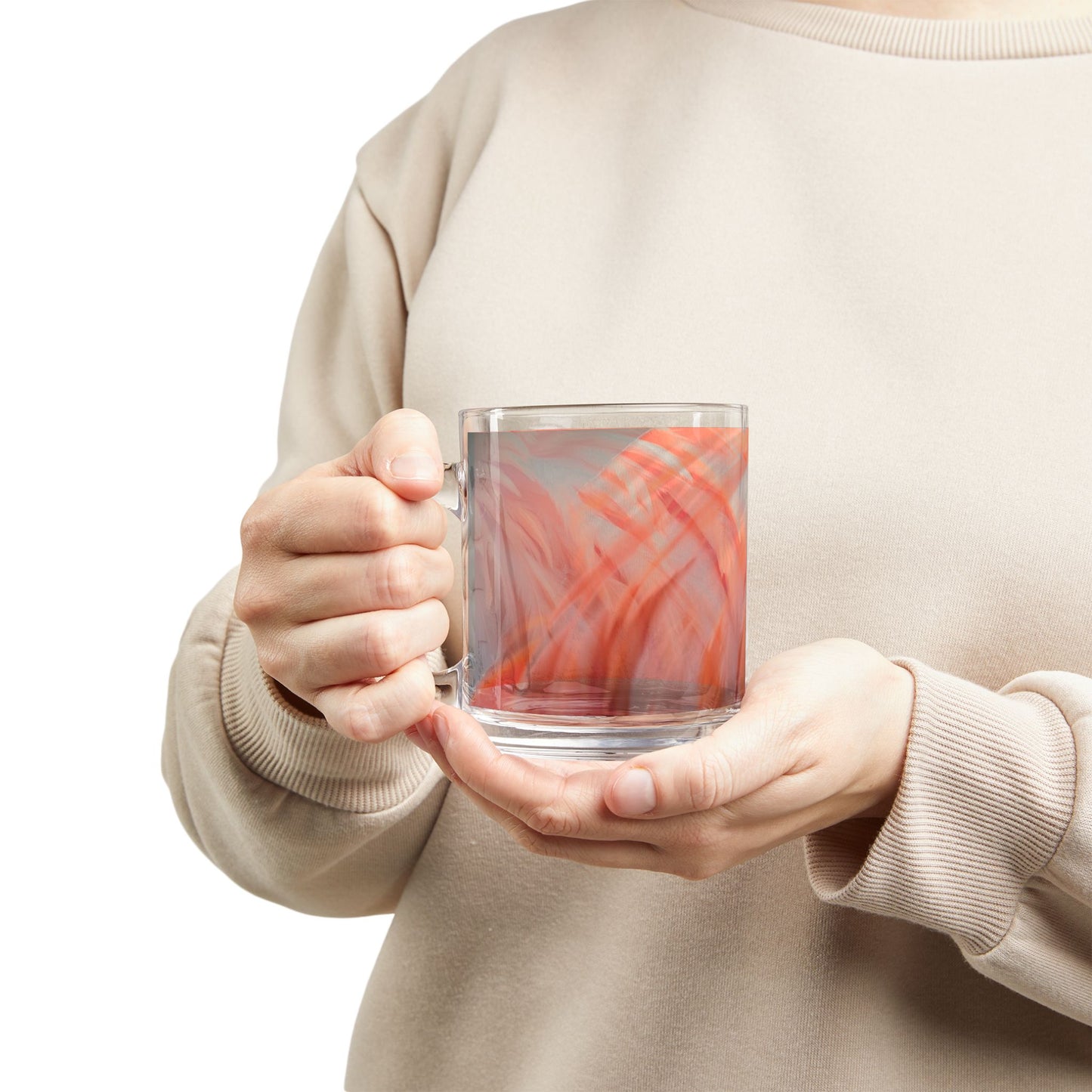 Tropical Glass Mug - 10oz Coffee Cup / Flamingo Feathers