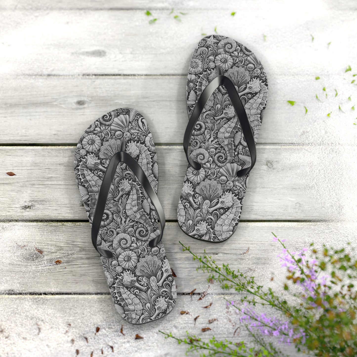 Flip Flops - Seahorses/Noir