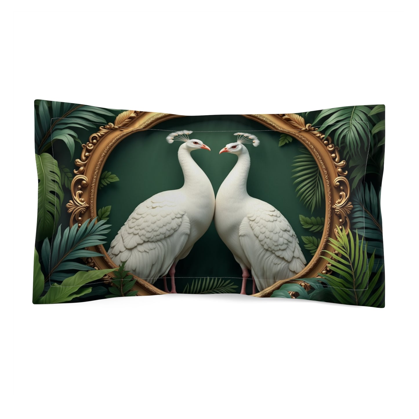 Microfiber Pillow Sham, 2 Sizes | Tropical Vibes for Relaxation / Framed White Peacocks