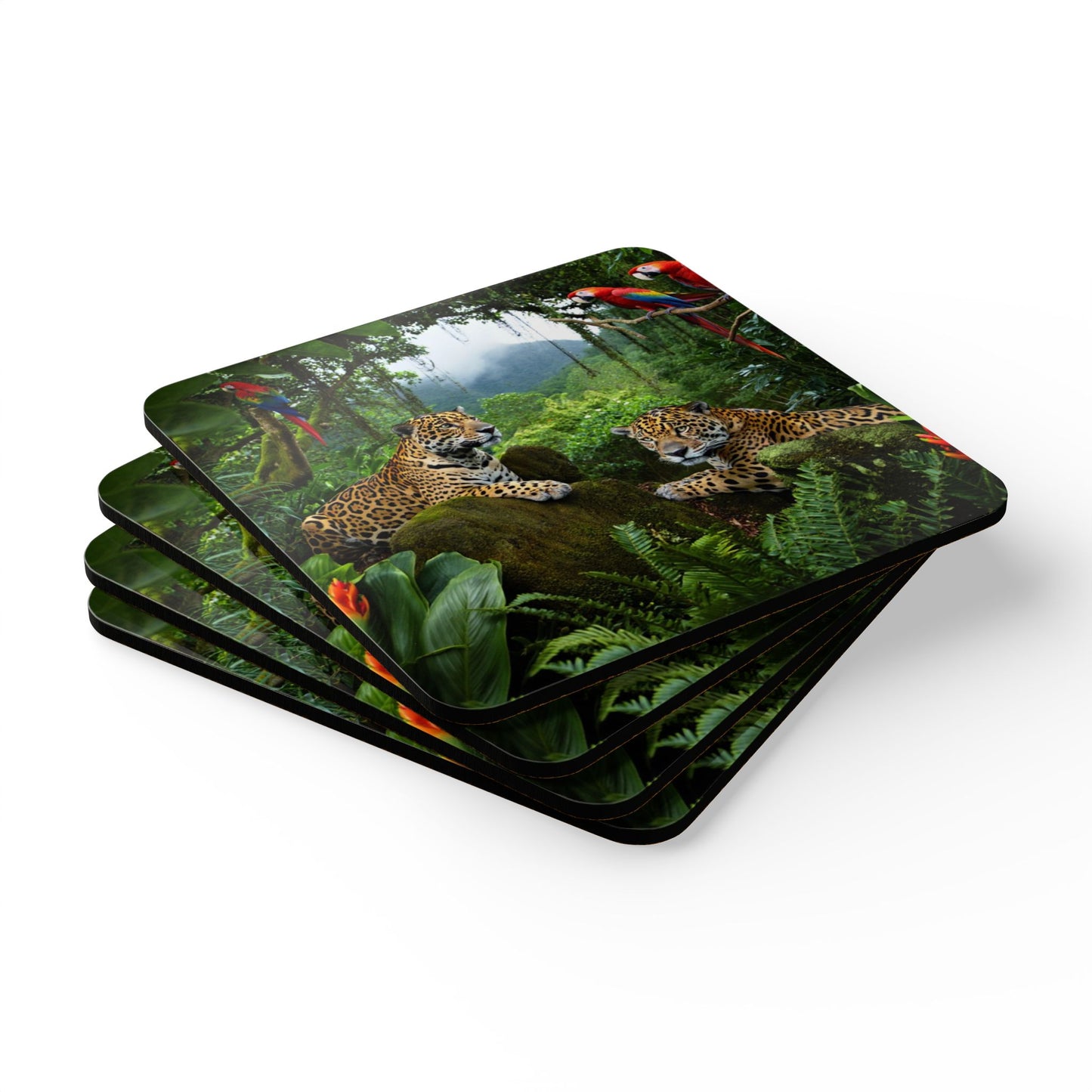 Four-piece Coaster Set - Jaguars and Parrots