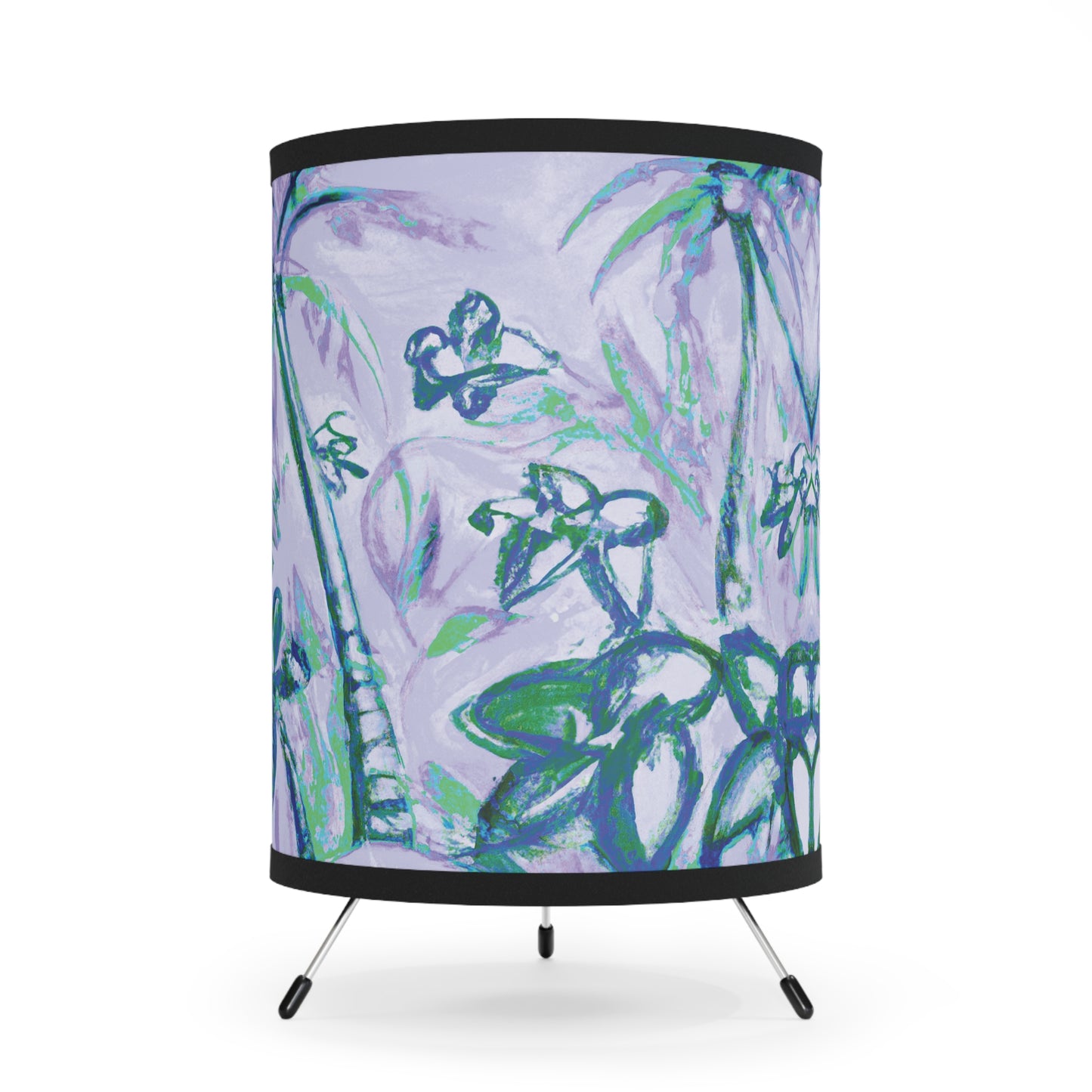 Tropical Doodles/Purple Tripod Lamp with Artistic High-Res Shade - Perfect for Home Décor