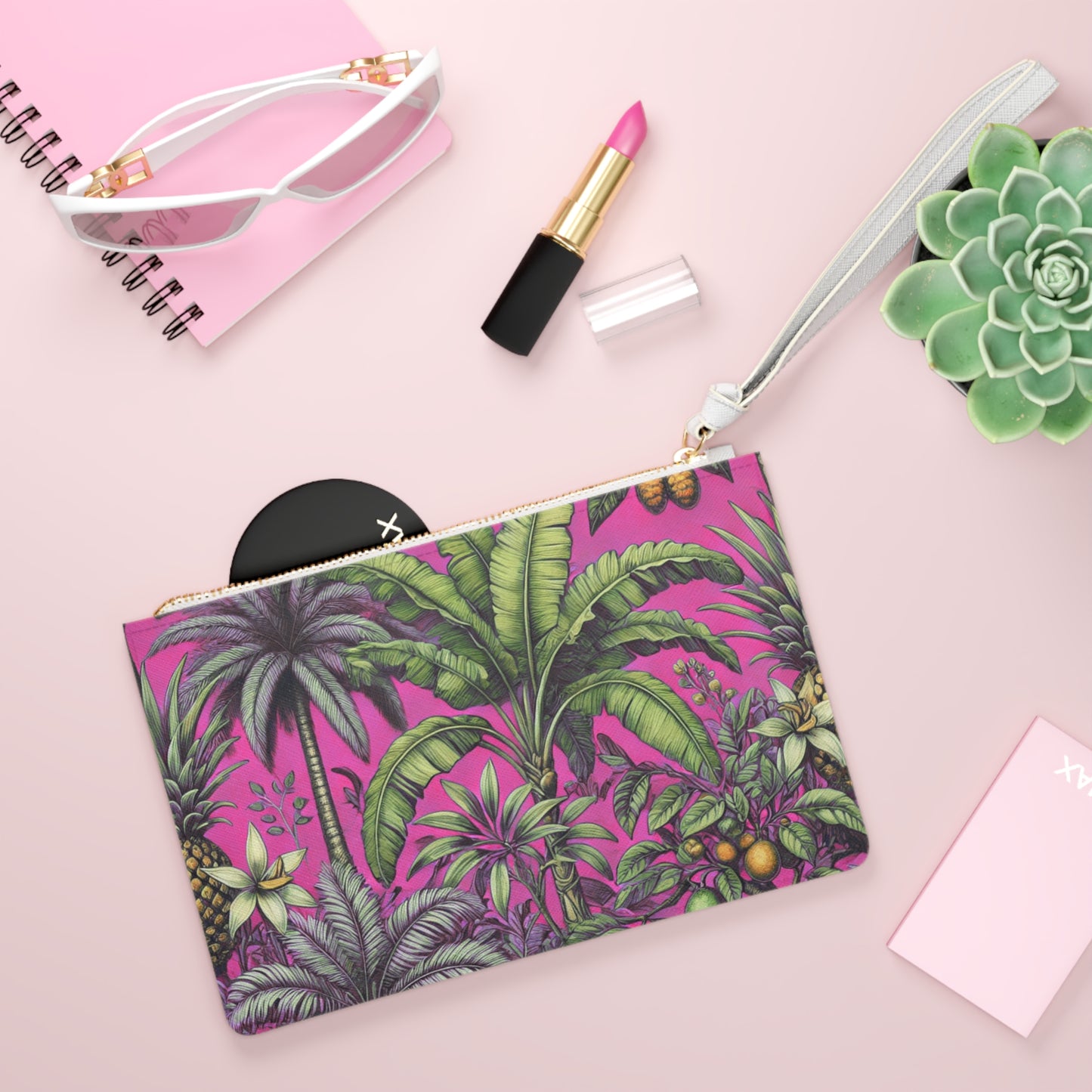 Tropical Faux Leather Clutch Bag - Perfect for Beach Adventures & Summer Vacations / Tropical Fruit, Hot Pink
