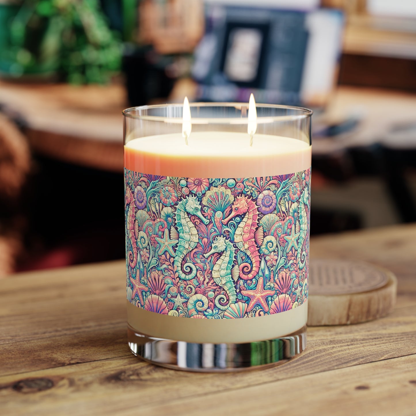 Seahorse Trio/Retro Scented Candle - 11oz Full Glass, Tropical Decor