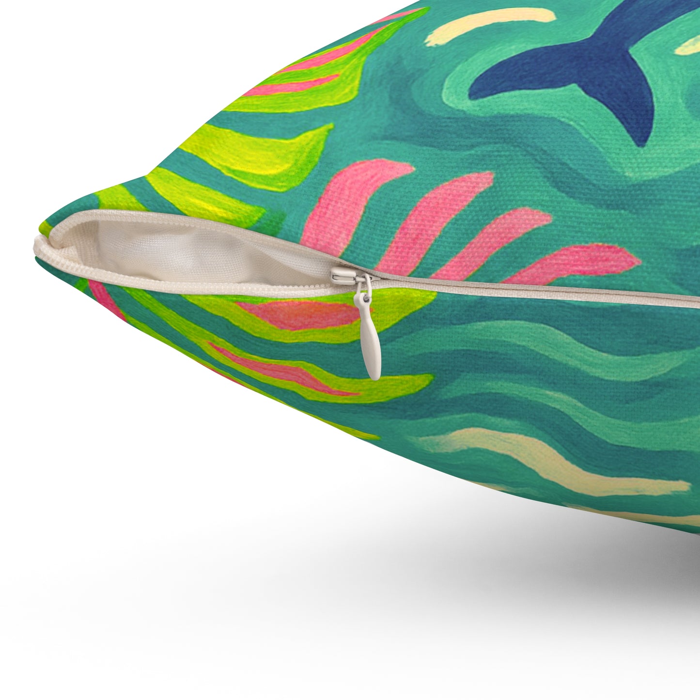 Tropical Pillow, 4 sizes - Colorful Spun Polyester Square Cushion / Jumping Dolphins