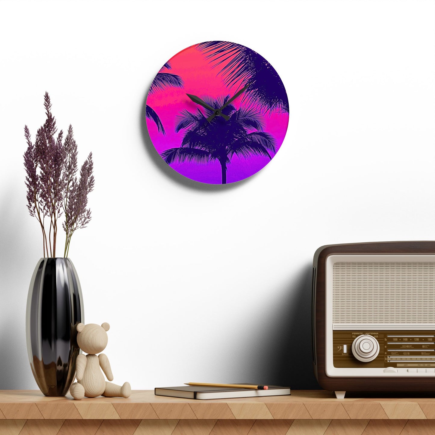 Acrylic Wall Clock / Palm Glow Pop