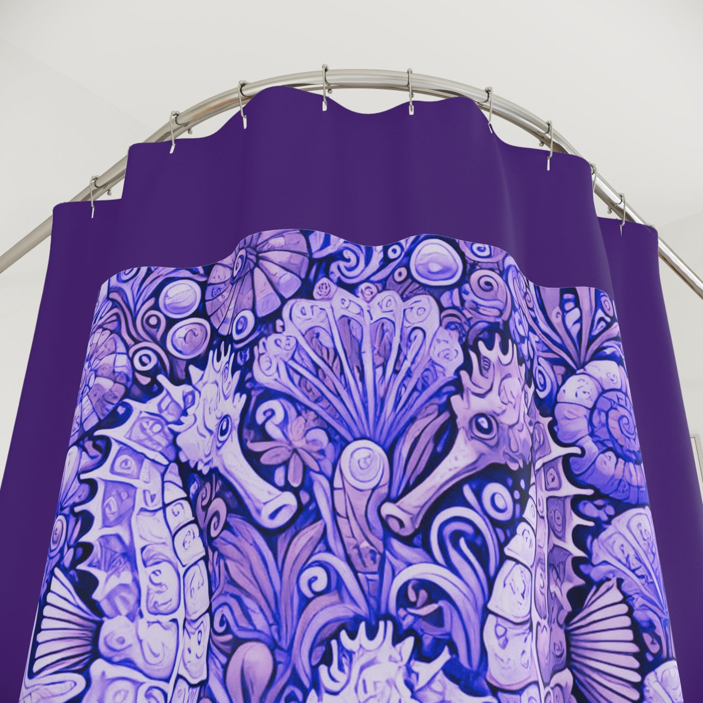 Tropical Shower Curtain - Ocean Bathroom Decor / Seahorse Trio Amethyst/Purple