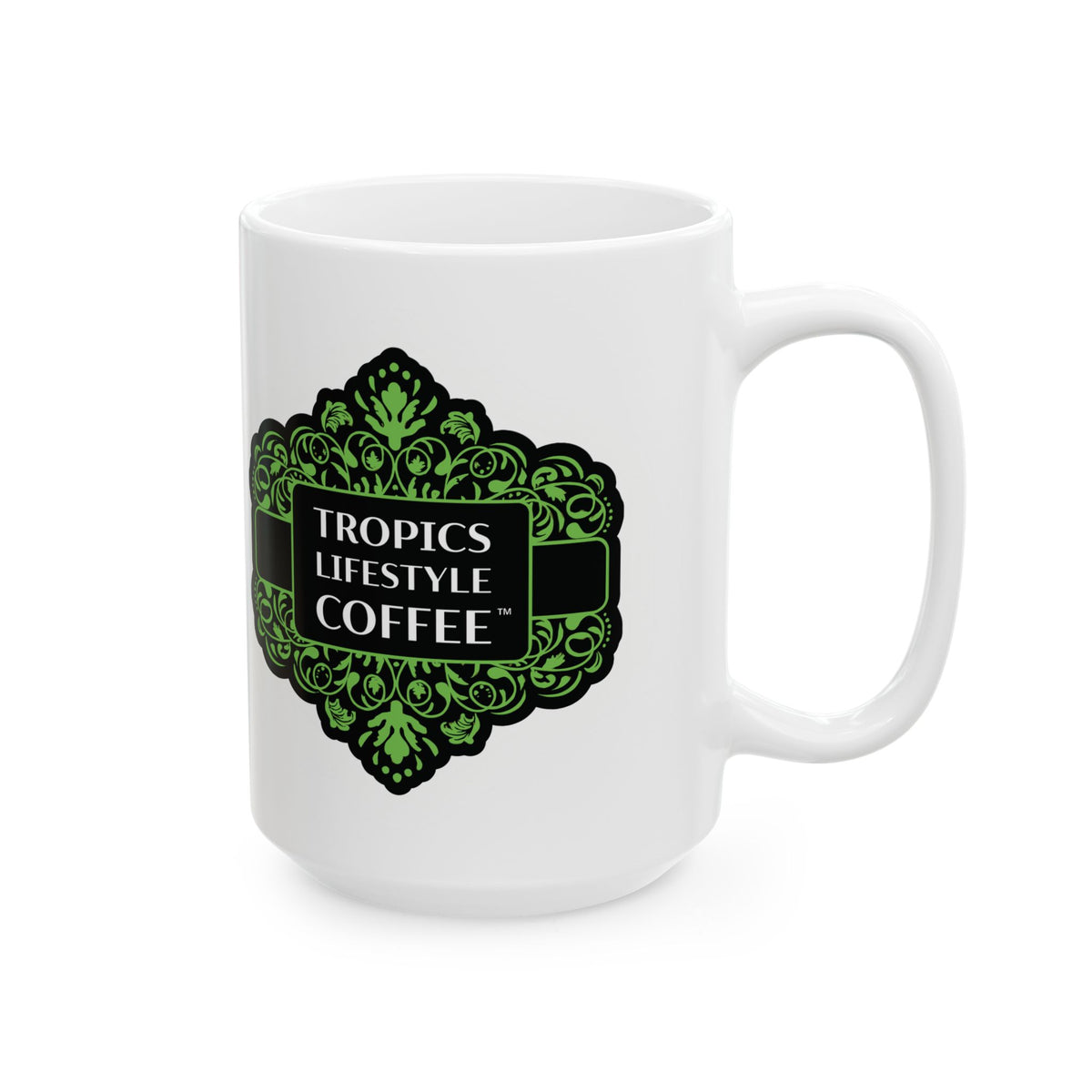 Ceramic White Mug - 11oz & 15oz, / Tropics Lifestyle Coffee, 2 Sides