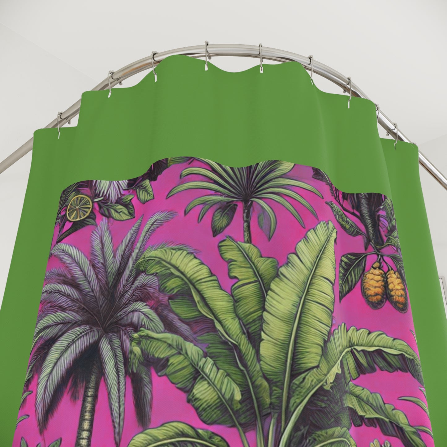 Palm Tree Shower Curtain - Ocean Bathroom Decor / Tropical Fruit/Hot Pink, Green