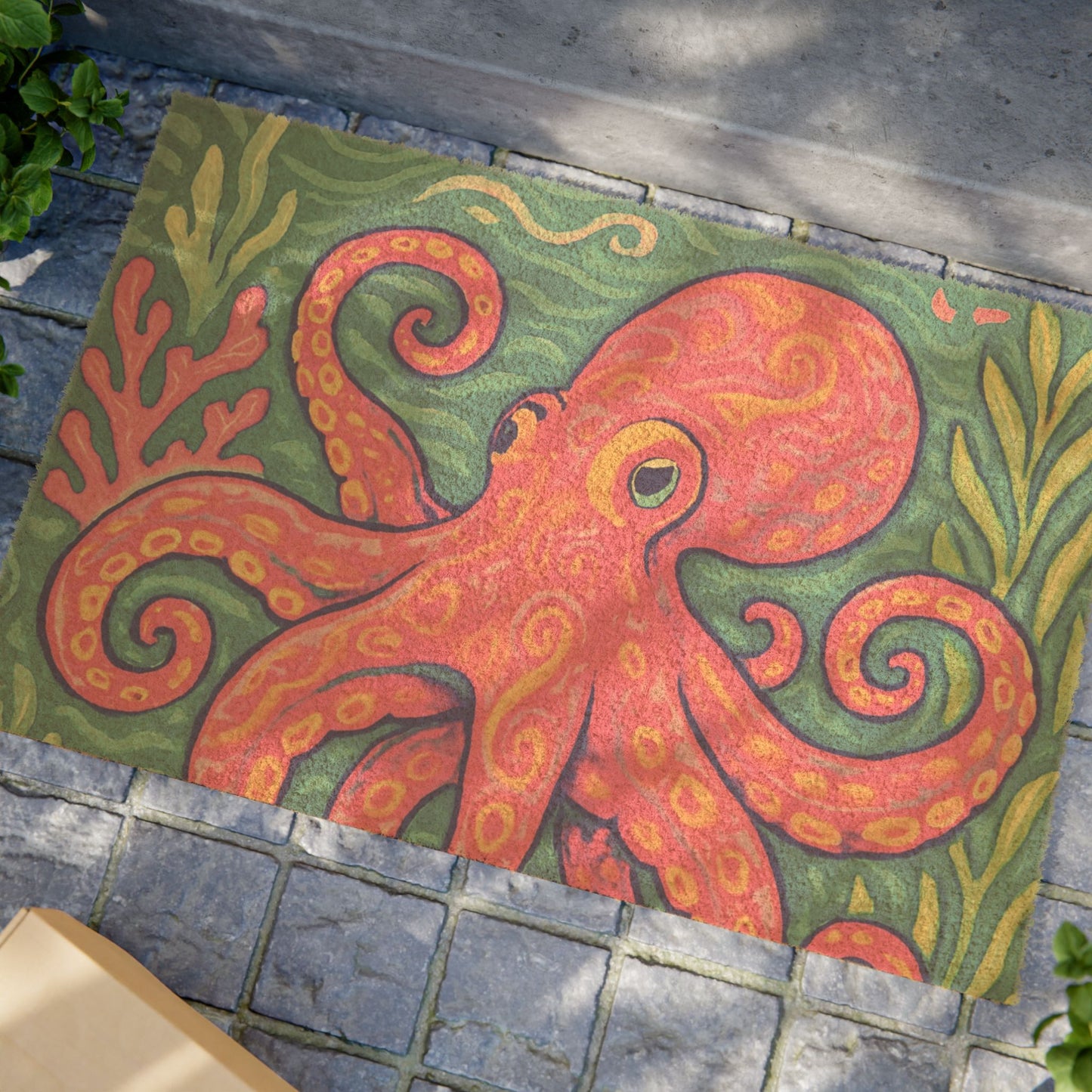 Tropical Palms Doormat - Vibrant Coconut Fiber Entrance Mat / Kraken Joe