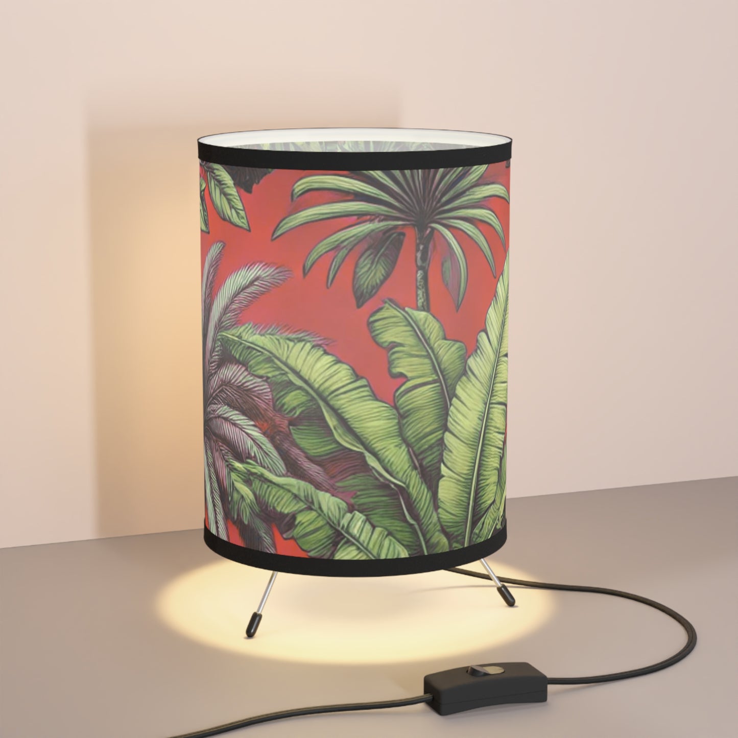 Tropical Fruit/Red Tripod Lamp with Artistic High-Res Shade - Perfect for Home Décor