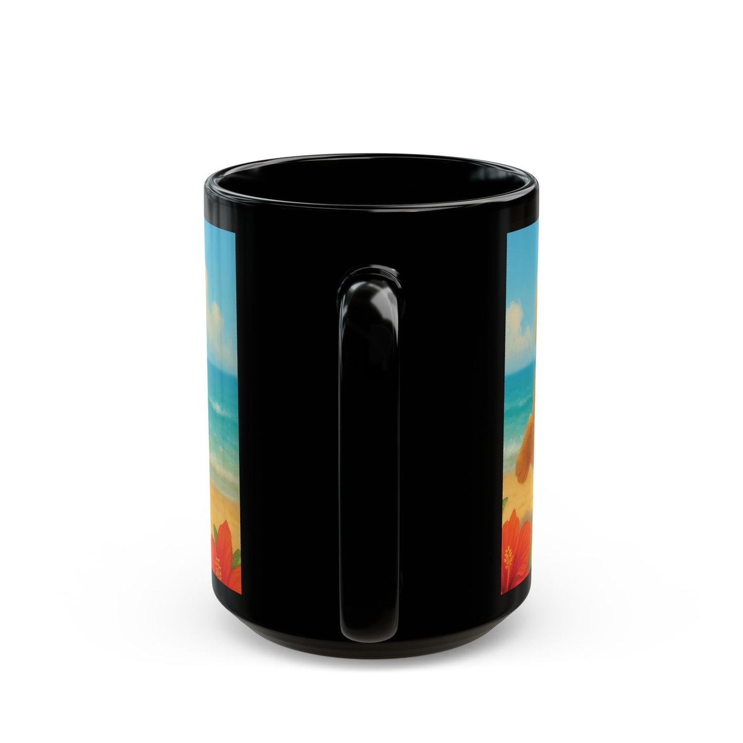 Black Coffee Mug - Two Puppies on Beach