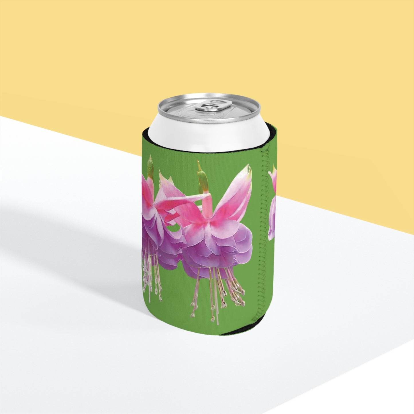 Two Pink Fuschias/Green Cooler Sleeve - Perfect for Outdoor Picnics