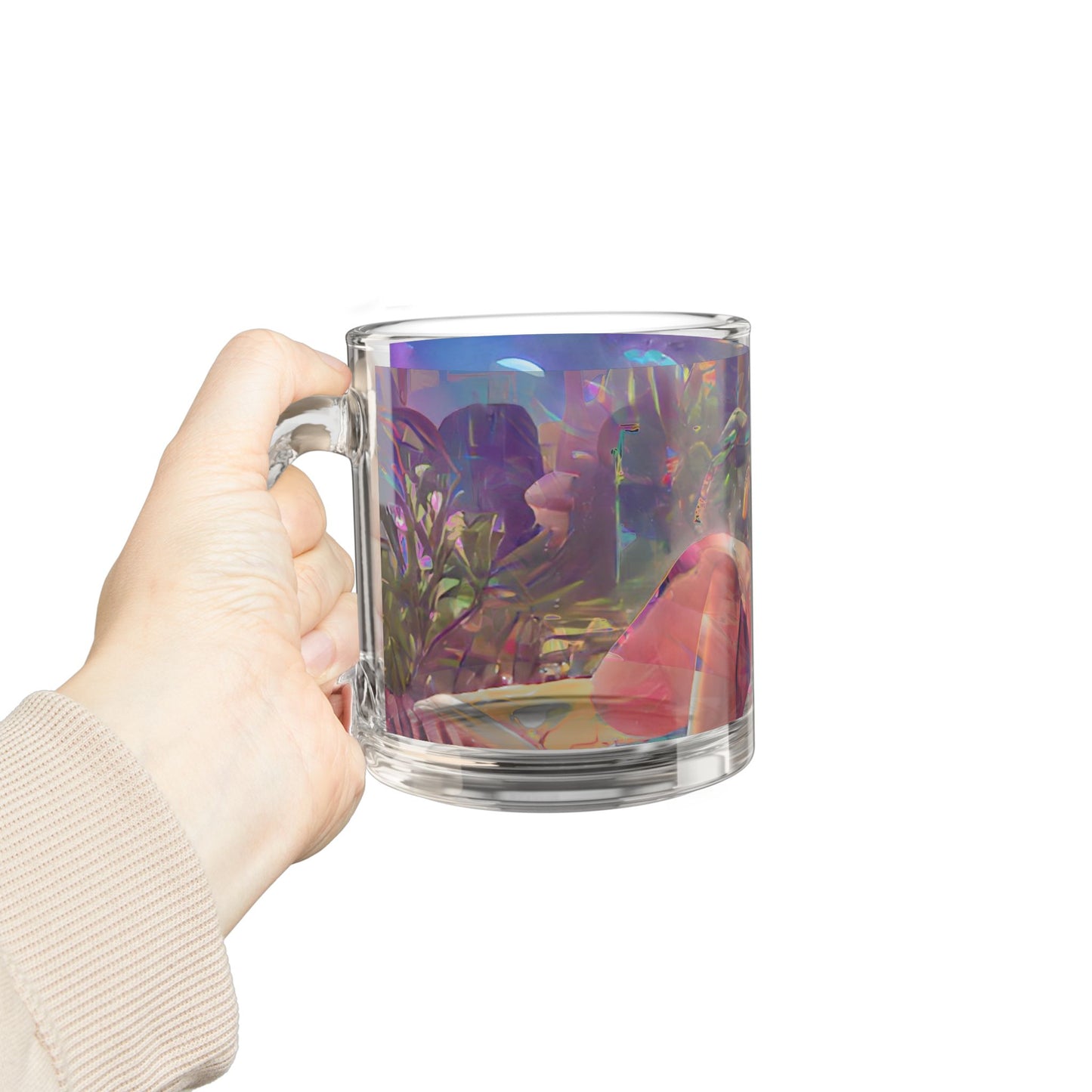 Tropical Glass Mug - 10oz Coffee Cup / Midnight Kiss in Secret Garden