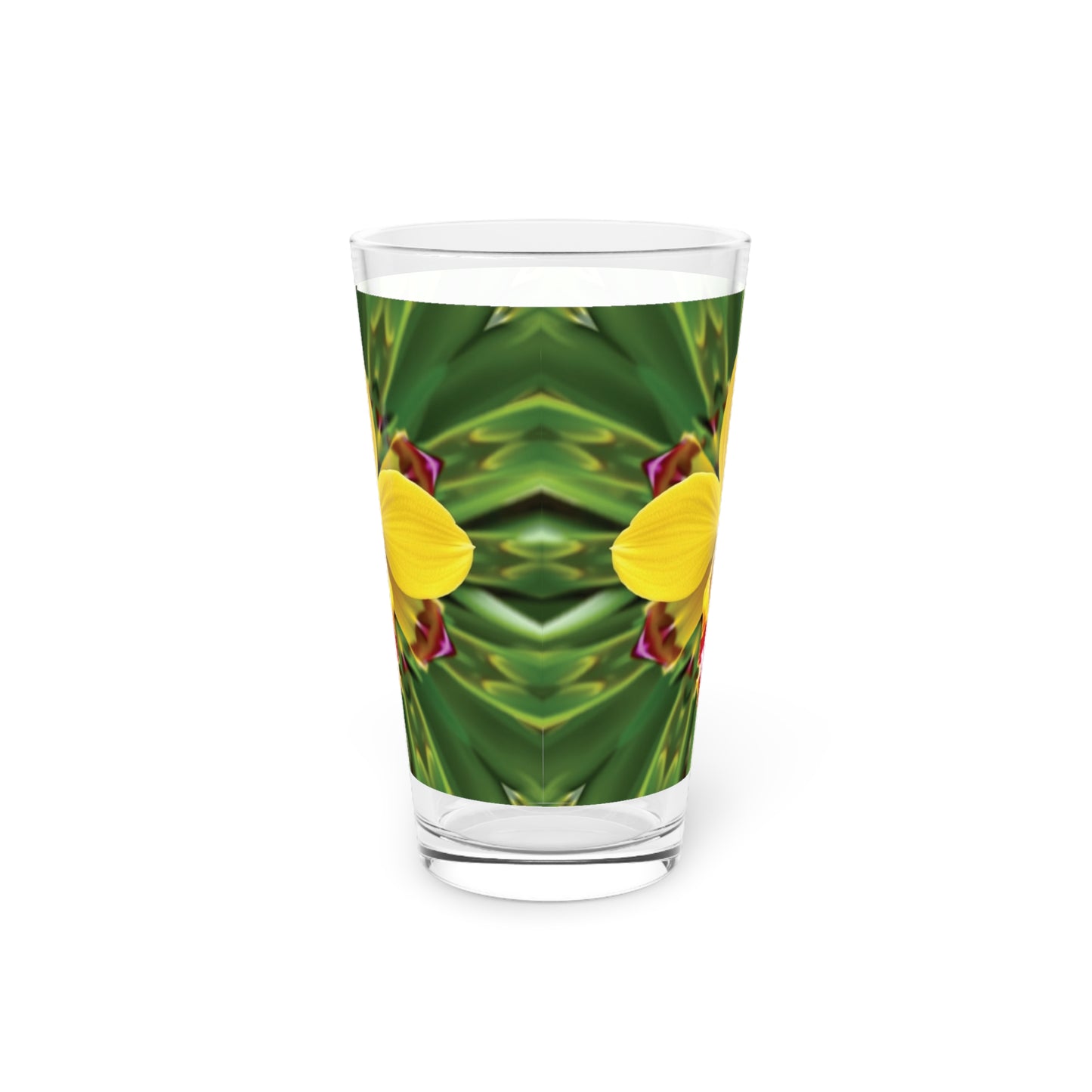 Pint Glass, 16oz - Yellow Orchid Kaleidoscope