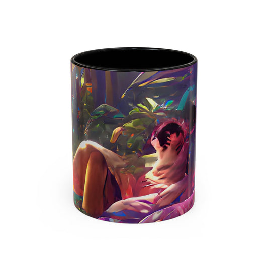 Accent Color Coffee Mug (11, 15oz) - Midnight Kiss in Tropical Garden