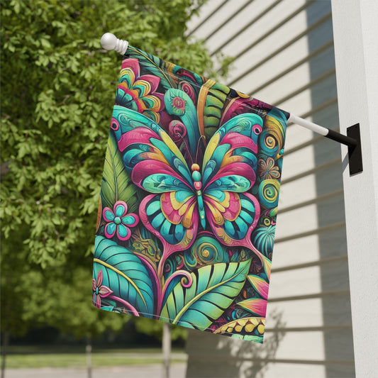 Tropical Garden Flag - Perfect for Outdoor Decor / Rainforest Butterfly Pop