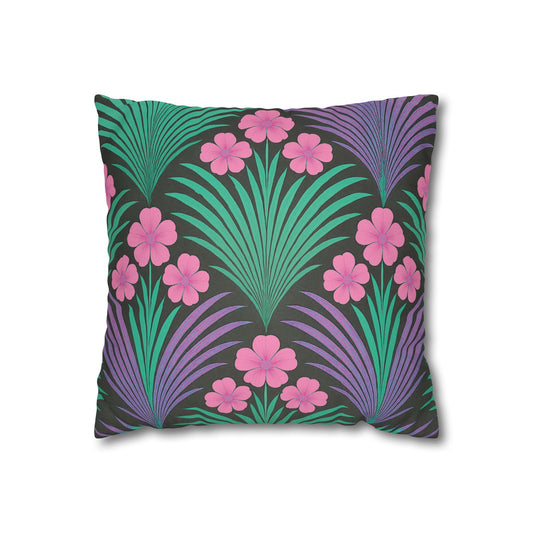 Faux Suede Square Pillowcase - Midnight Hibiscus Deco/Pink