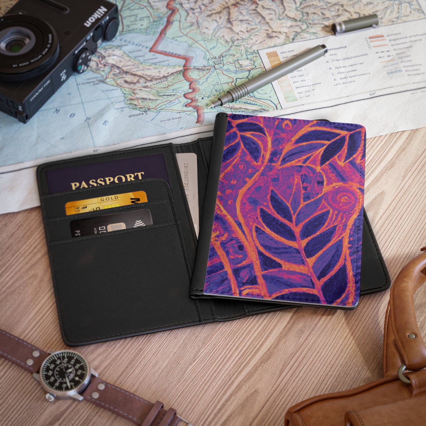 Tropical Passport Cover, Faux Leather - RFID blocking for travel security / Amazon Whimsy, Heatwave