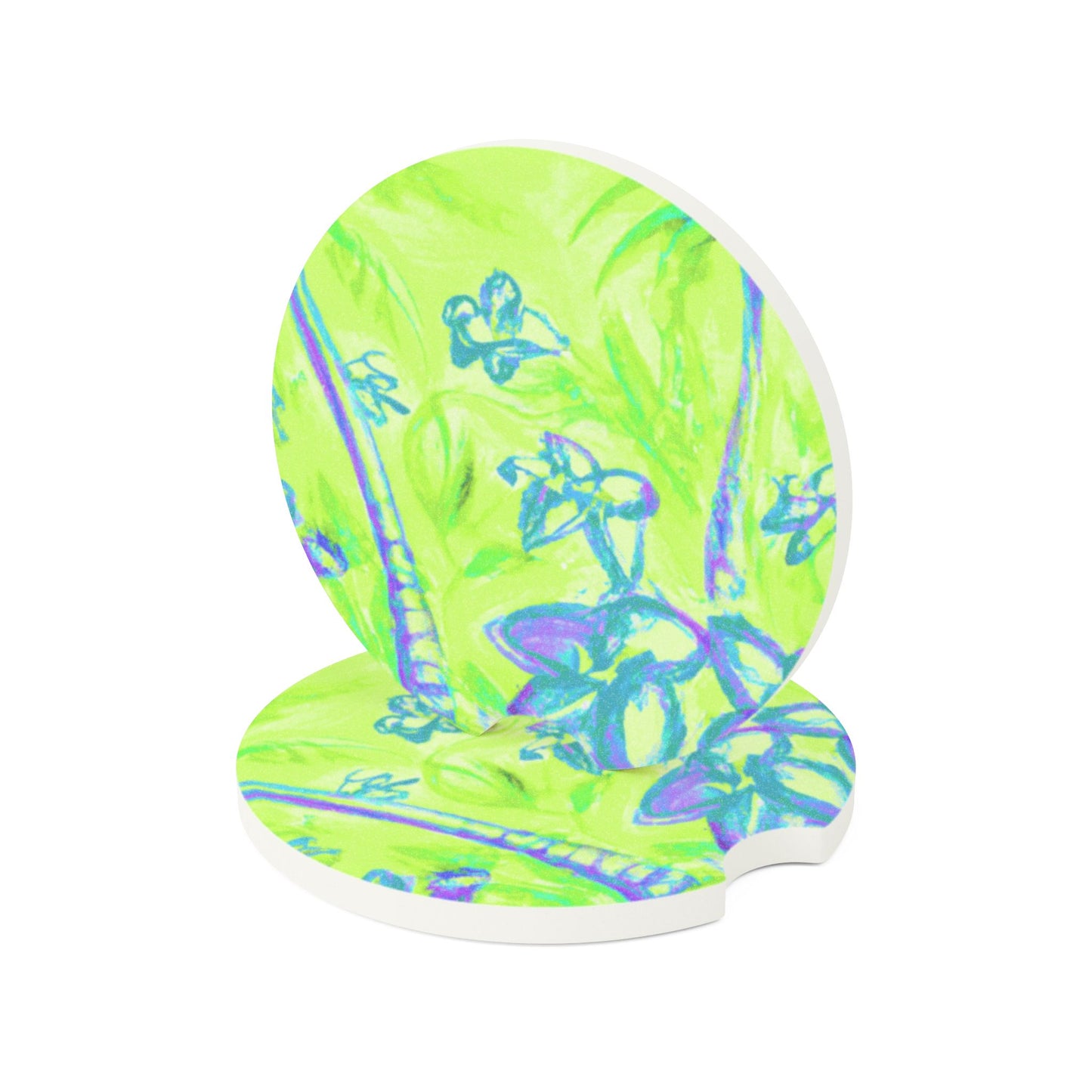 Soapstone Car Coaster - Tropical Doodles, Lime Green