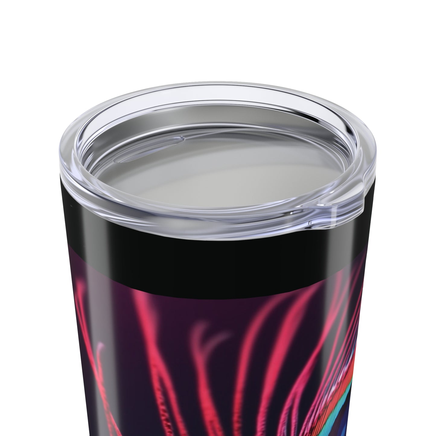 20oz Tropical Glossy Tumbler, Stainless Steel / Peacock Eye Feather, Magenta