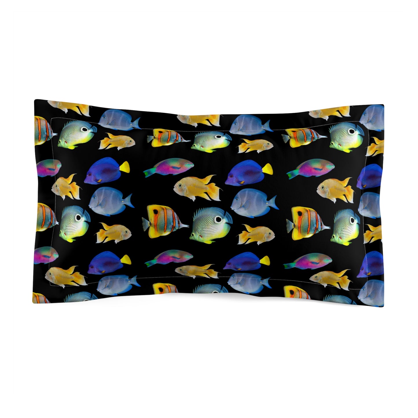 Microfiber Pillow Sham | Tropical Vibes for Relaxation / School of Fish, Black
