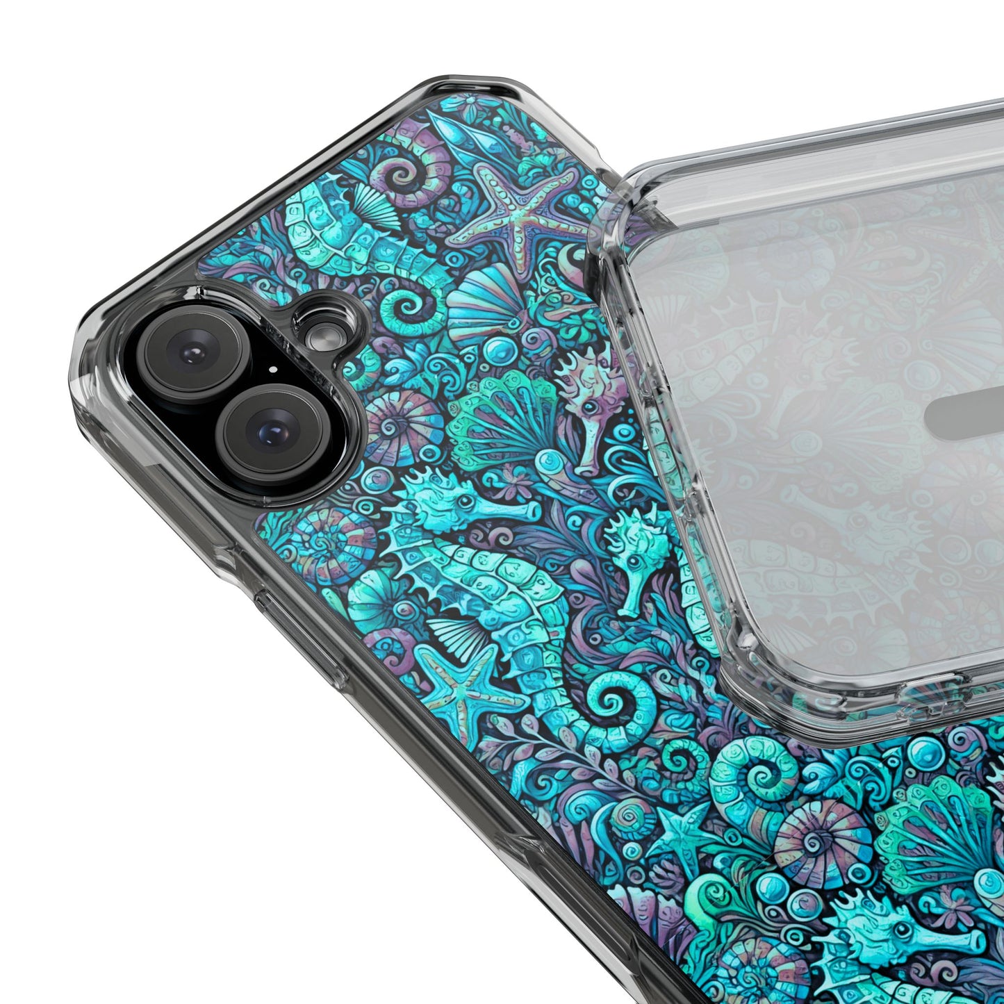Seahorses/Turquoise Magnetic Clear Phone Case, Many Models