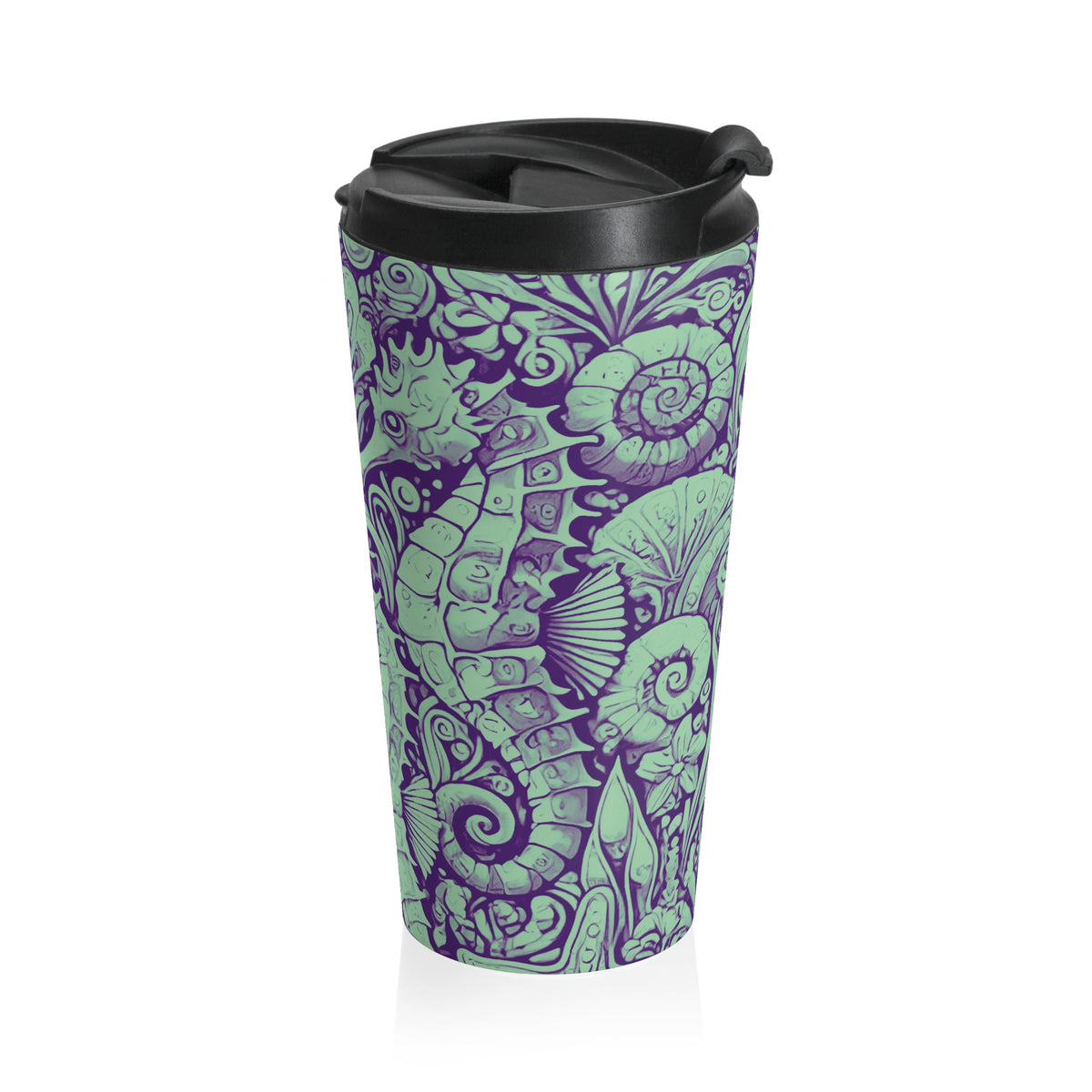 15 oz. Stainless Steel Travel Mug / Seahorse Trio, Mint Green