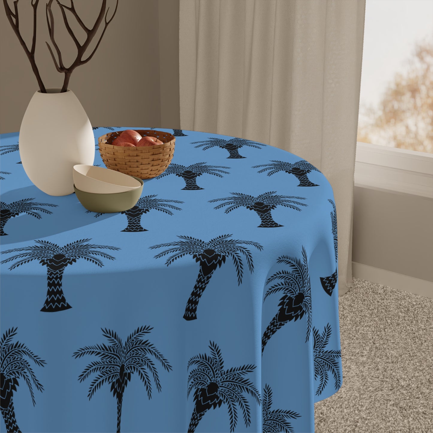 Palm Glory/Lt. Blue ~ Square Tablecloth, 55" x 55"