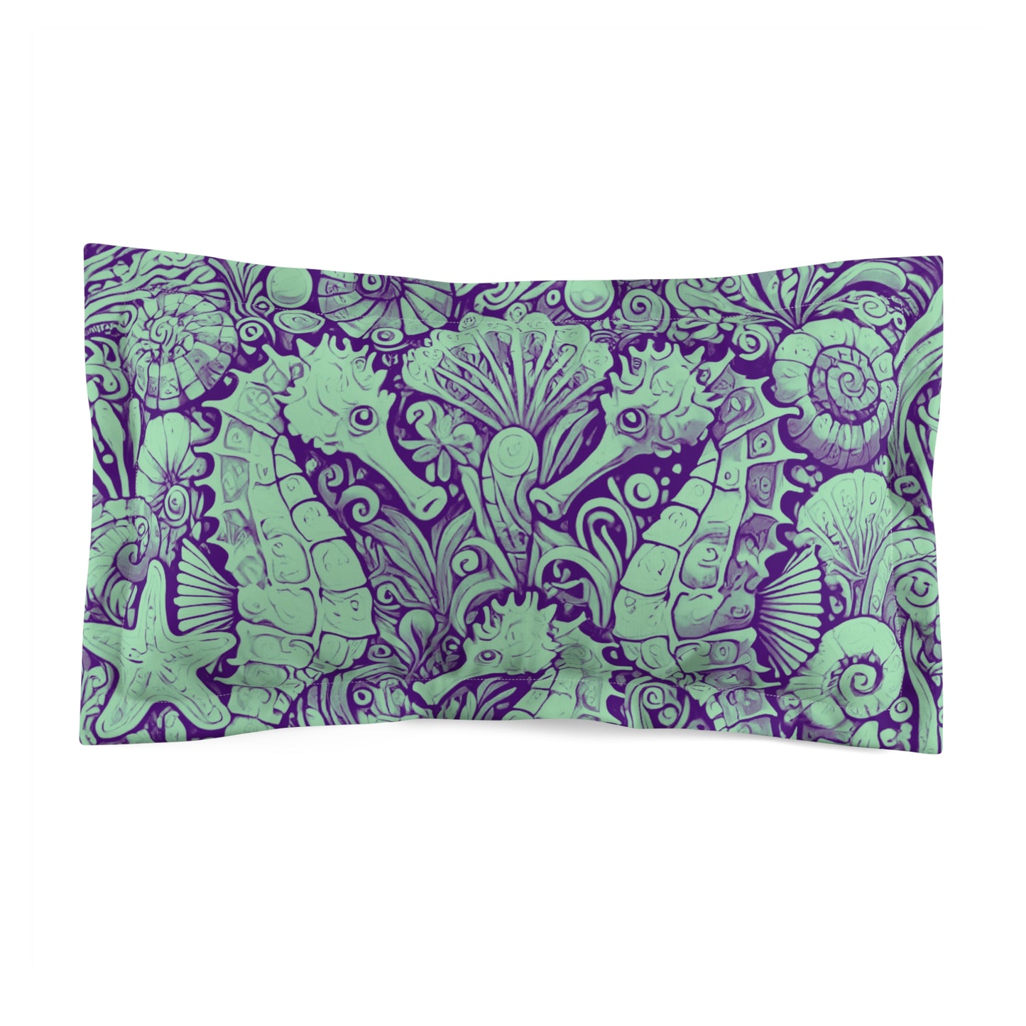 Microfiber Pillow Sham, 2 Sizes | Tropical Vibes for Relaxation / Seahorse Trio, Minty
