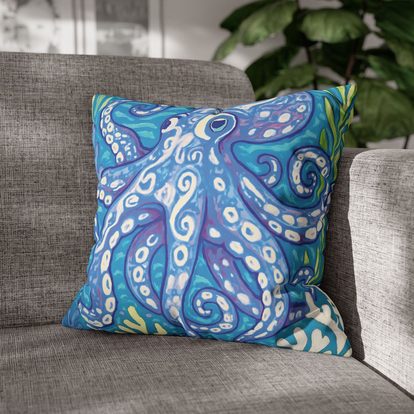 Faux Suede Square Pillowcase - Blue Kraken Joe