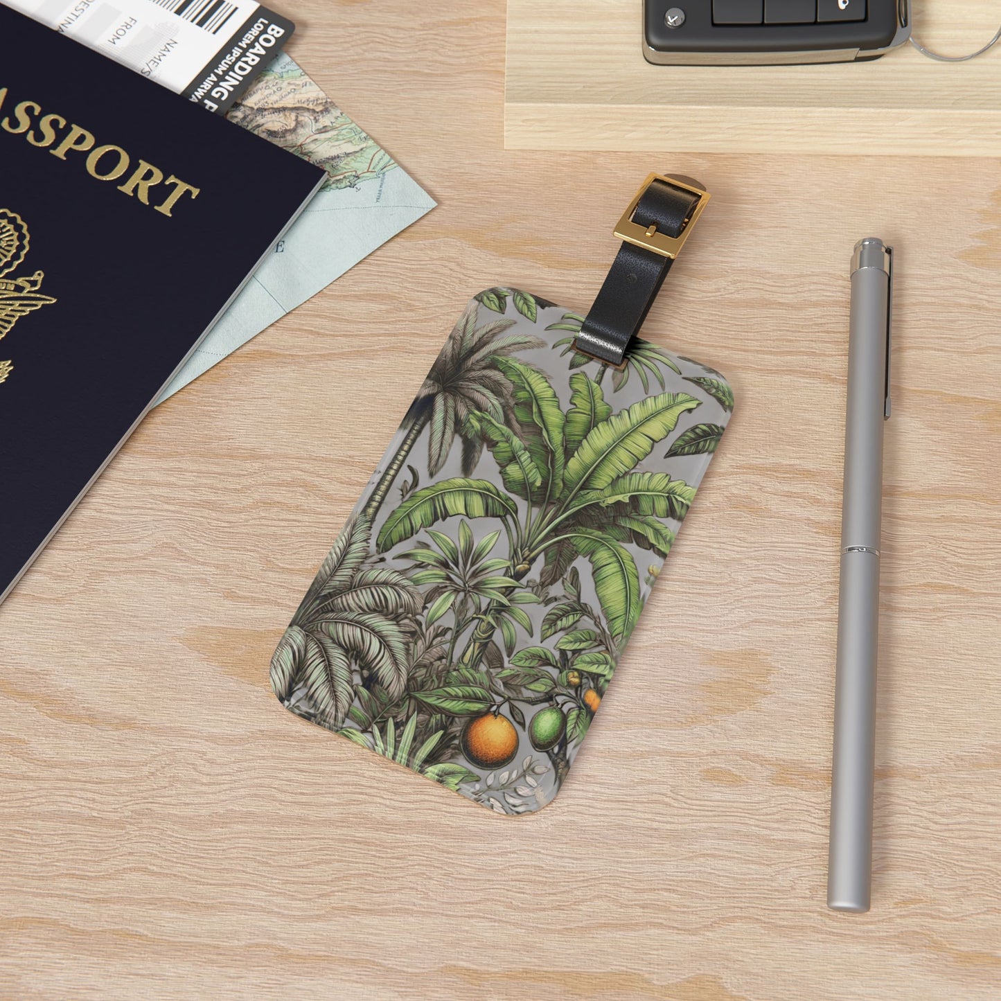 Luggage Tag - Tropical Fruit, Grey