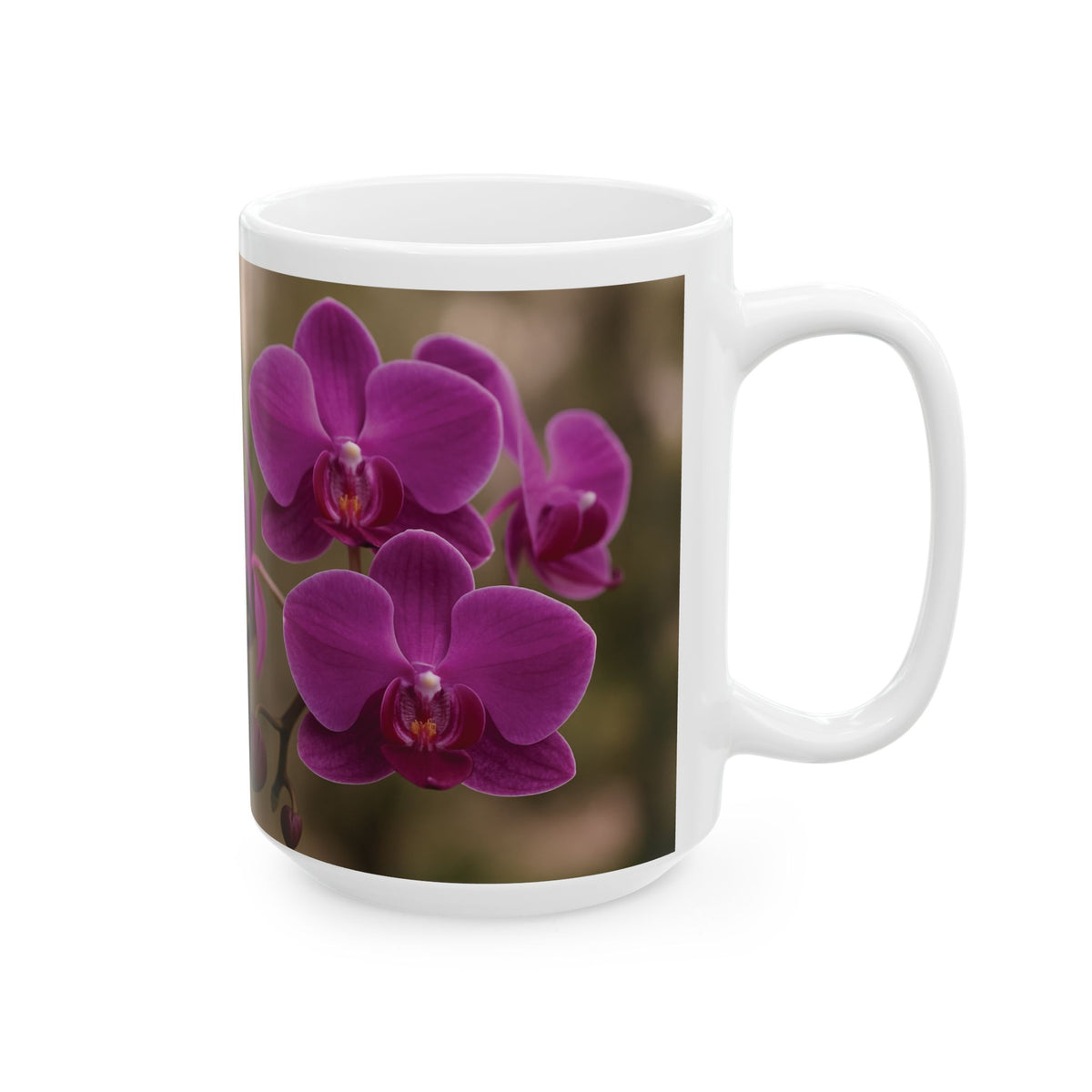 Ceramic White Mug - 11oz & 15oz, / Purple Orchids Majesty