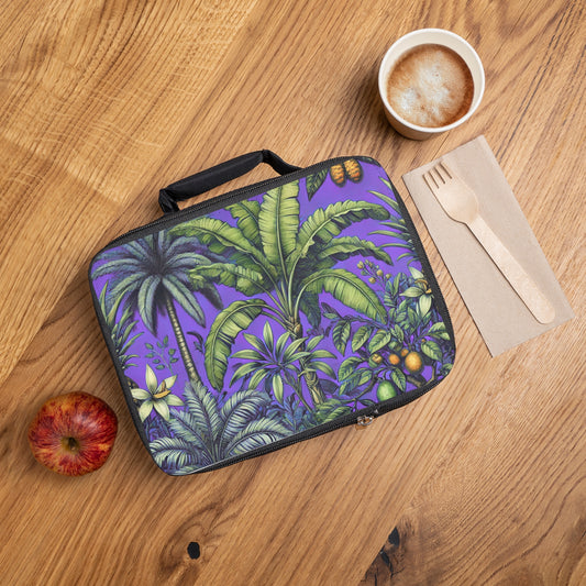 Tropical Fruit/Purple Lunch Bag - Eco-Friendly Insulated Tote, Adult and Child Lunchbox / Perfect for Picnics, Beach Outings
