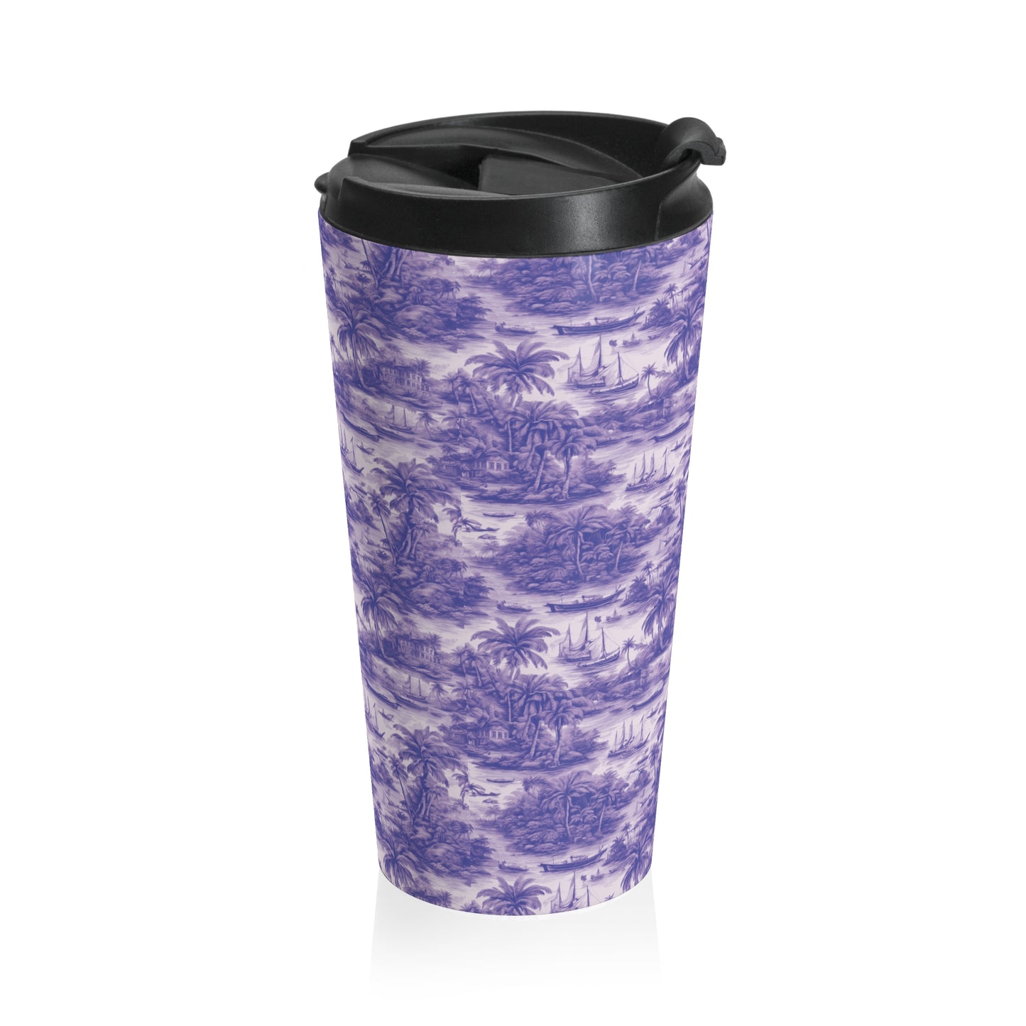 15 oz. Stainless Steel Travel Mug / Tropical Toile Journey, Lilac