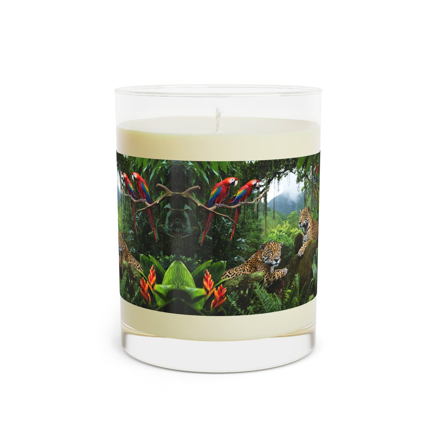 Jaguars and Parrots Scented Candle - 11oz Full Glass, Tropical Decor
